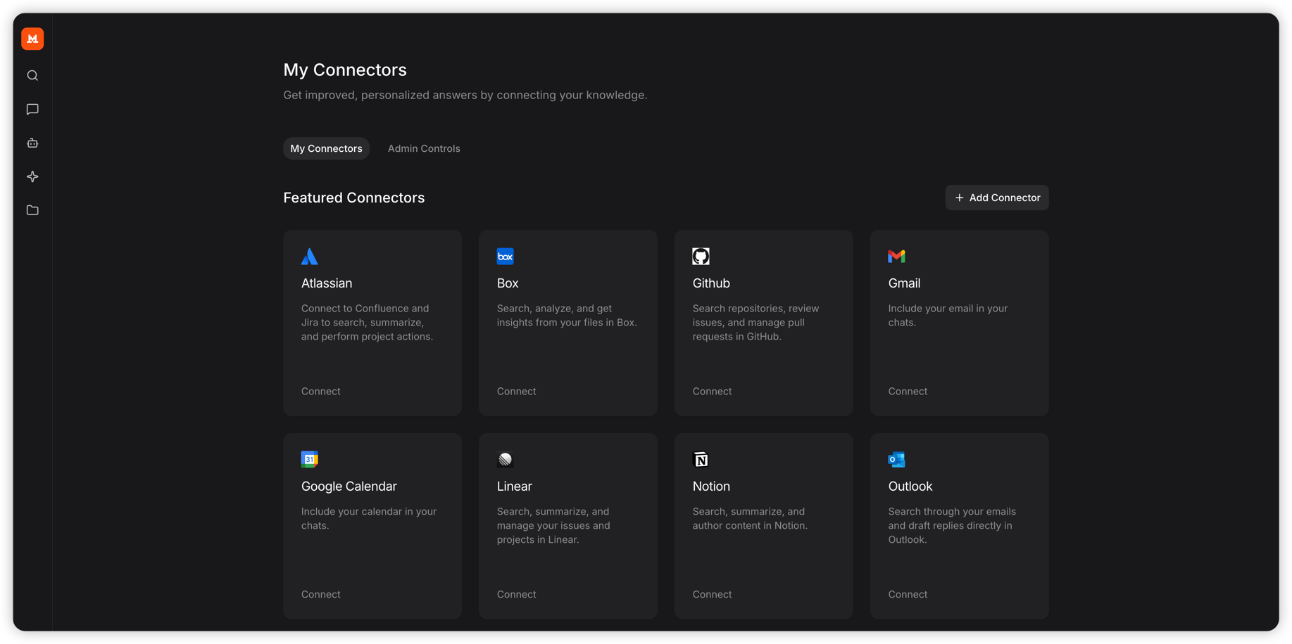 Navigate to Connectors in your AI client settings