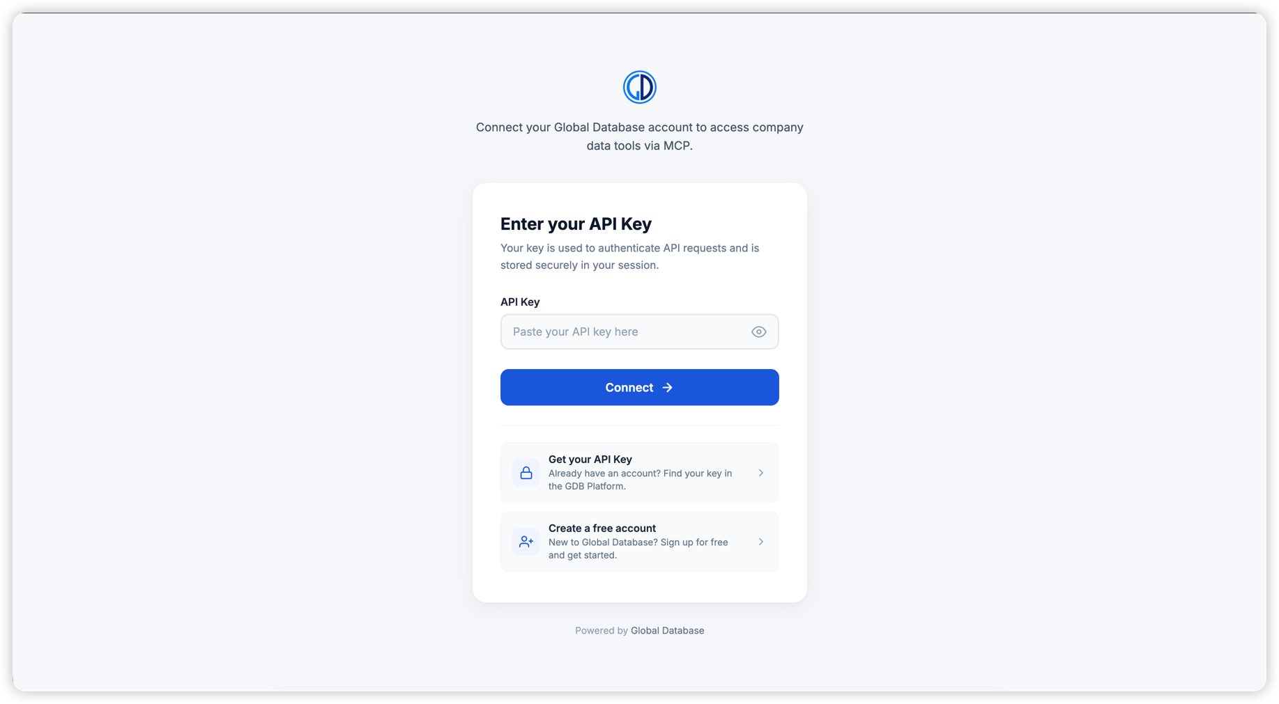 Enter your API key and click Connect
