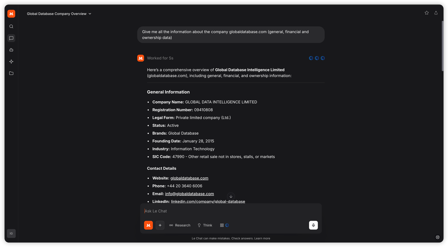 Ask questions in natural language and get company data